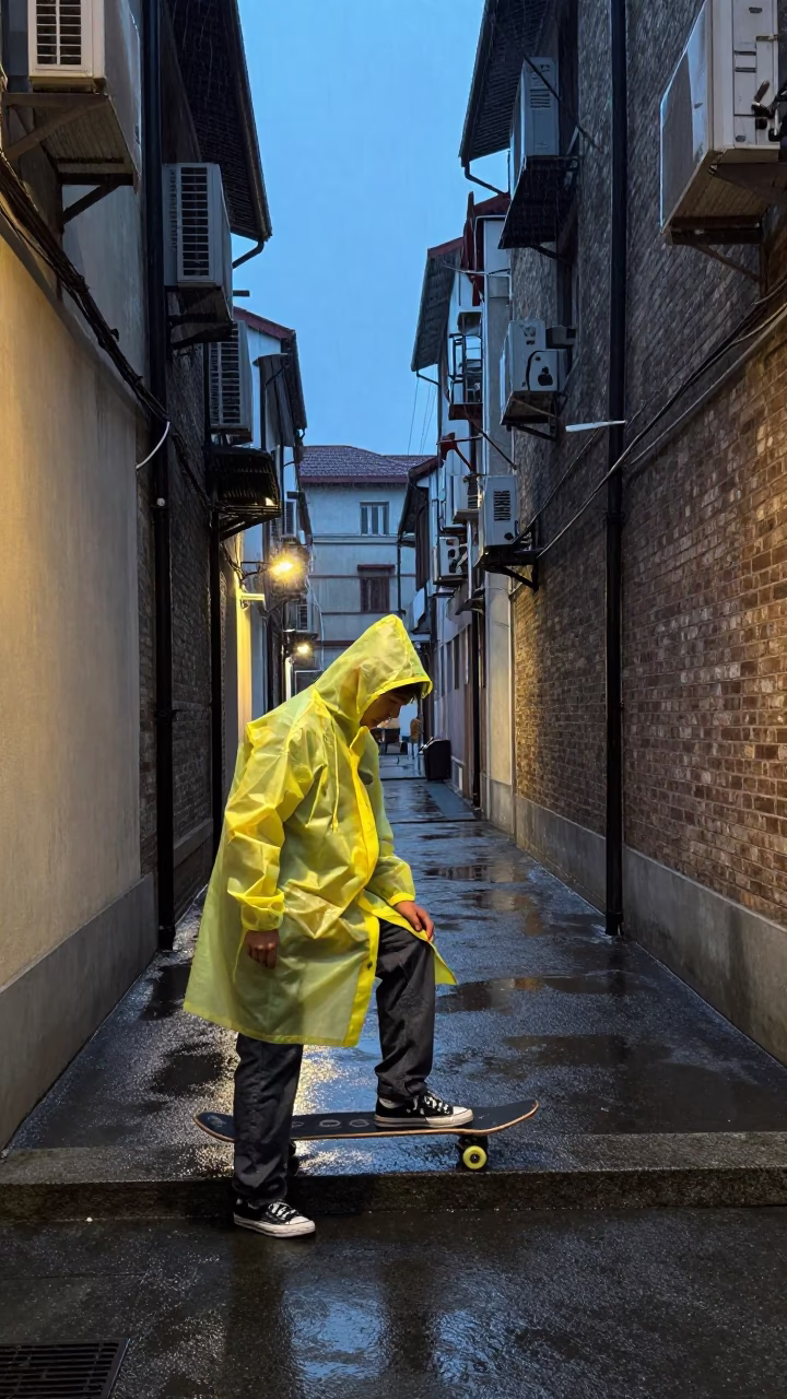 Dusk Light on Skateboarder in Shanghai in in Shanghai, China
