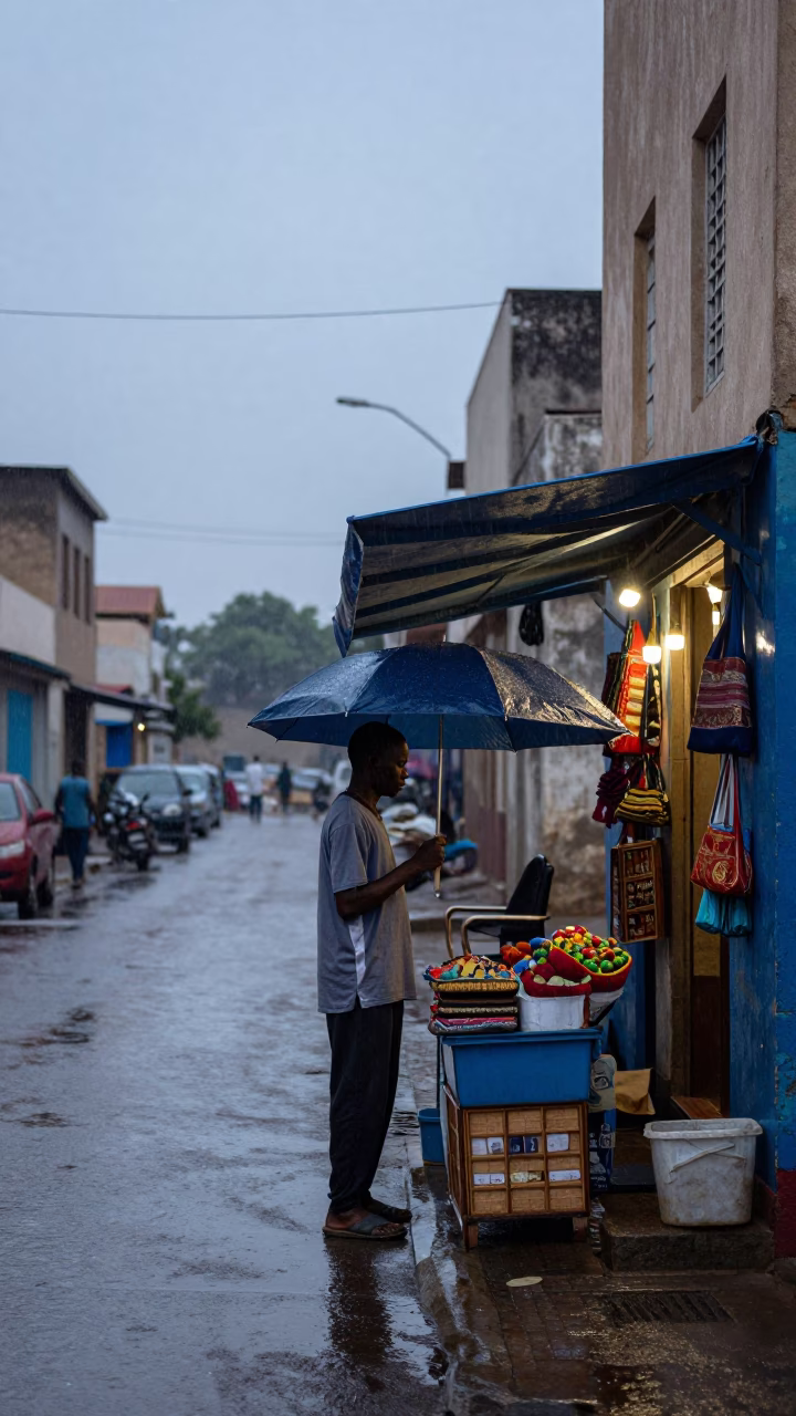 Dusk Light on Street Scene in Dakar in in Dakar, Senegal