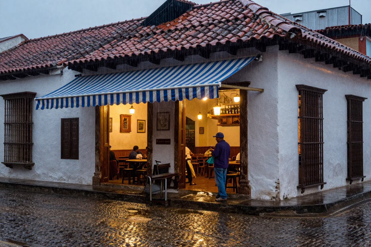Dusk Light on Vendor in Cartagena in in Cartagena, Colombia