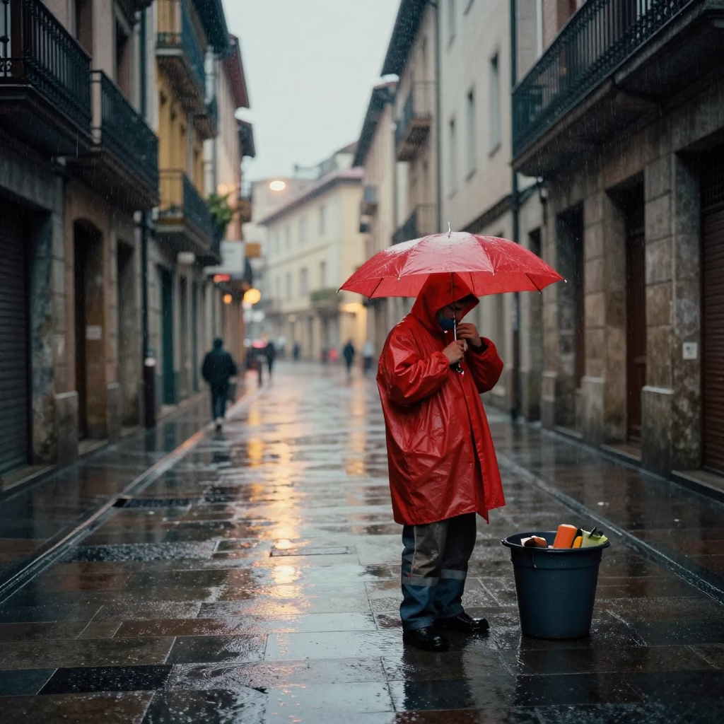 Dusk Light on Worker in in Bilbao, Spain