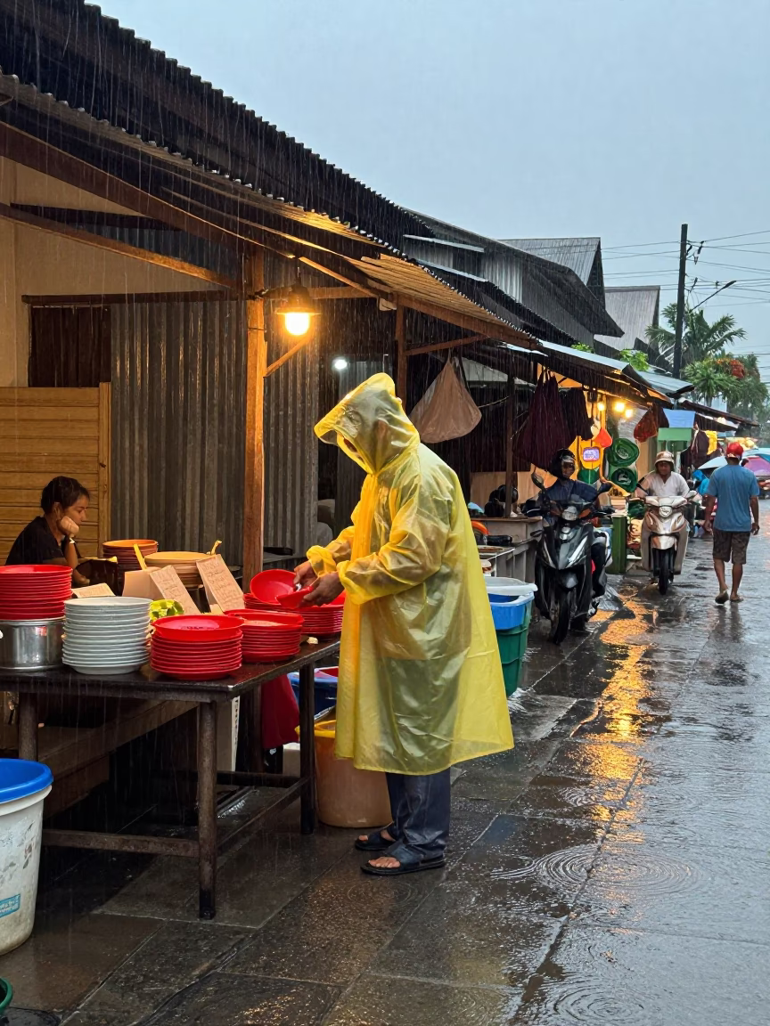 Dusk Light Rain Street Scene in Chiang Mai Thailand in in Chiang Mai, Thailand