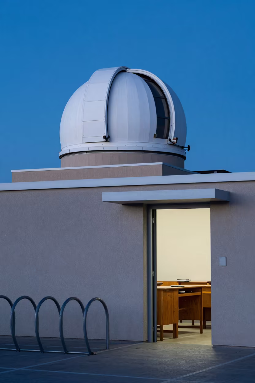 Dusk Observatory Dome Over Palma Soriano Campus in beside campus bike racks at dawn near Palma Soriano