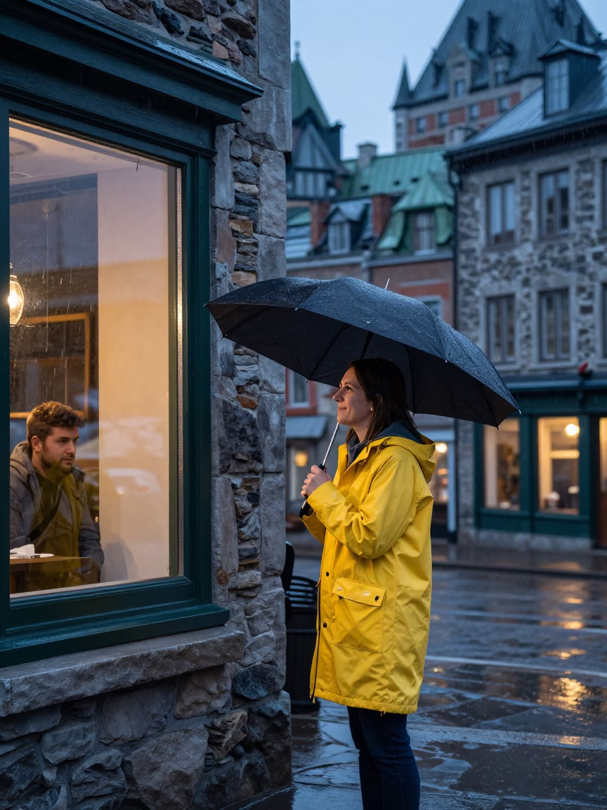 Dusk Rain at Dusk Light in Quebec City in in Quebec City, Quebec, Canada
