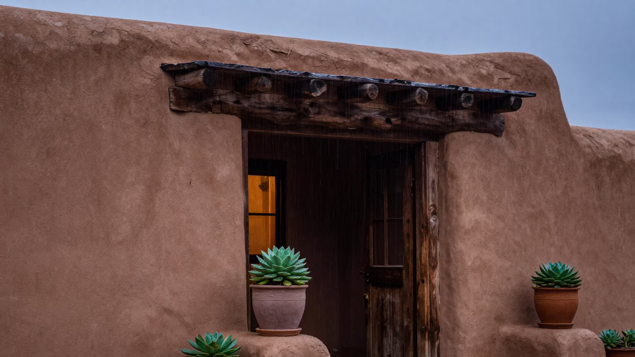 Dusk Rain at Dusk Light in Santa Fe in in Santa Fe, New Mexico, United States