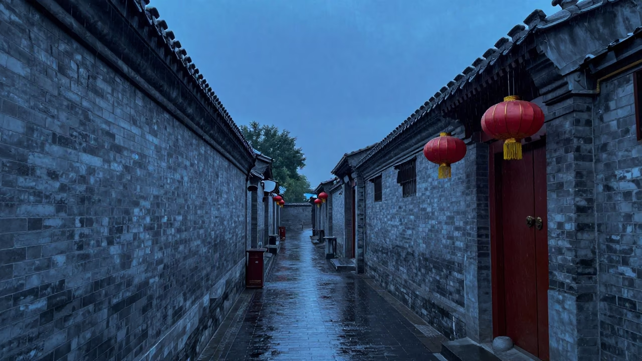Dusk Rain in Beijing at Dusk Light in in Beijing, China