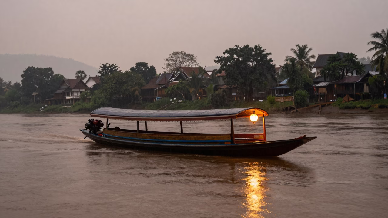Dusk Rain in Luang Prabang at Dusk Light in in Luang Prabang, Laos