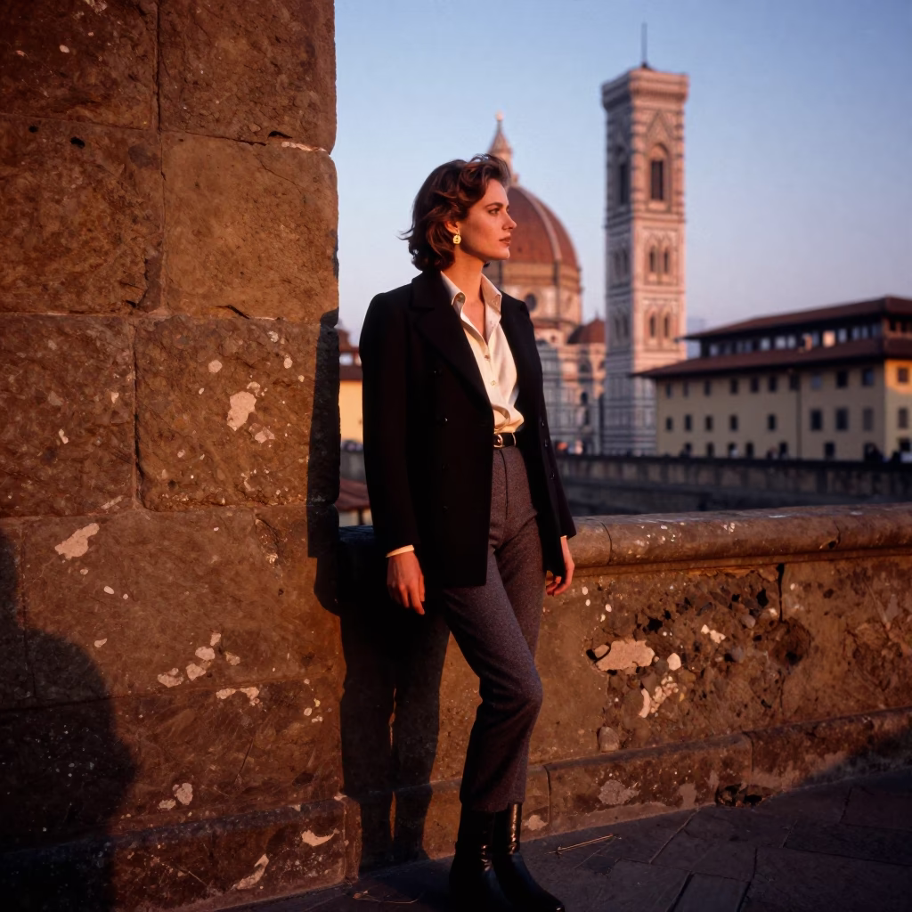 Dusk Scene in Florence at Copper-toned Light Before Dusk in in Florence, Italy
