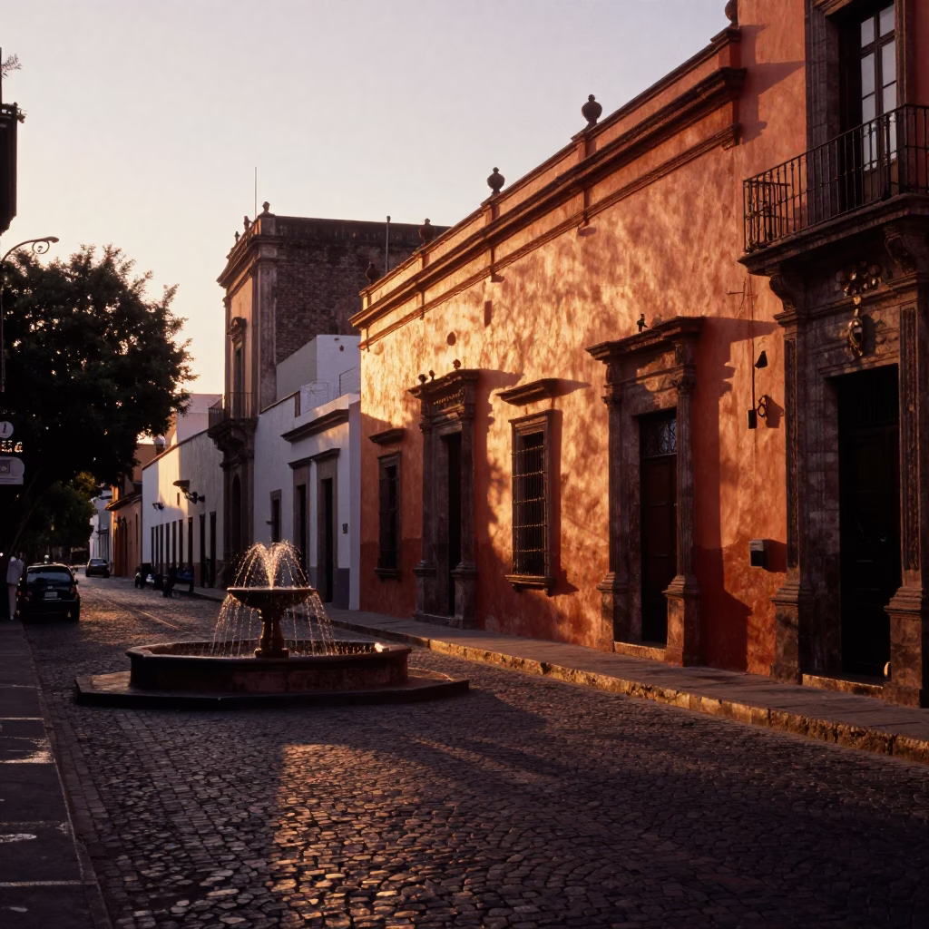 Dusk Scene in Mexico City at Copper-toned Light Before Dusk in in Mexico City, Mexico