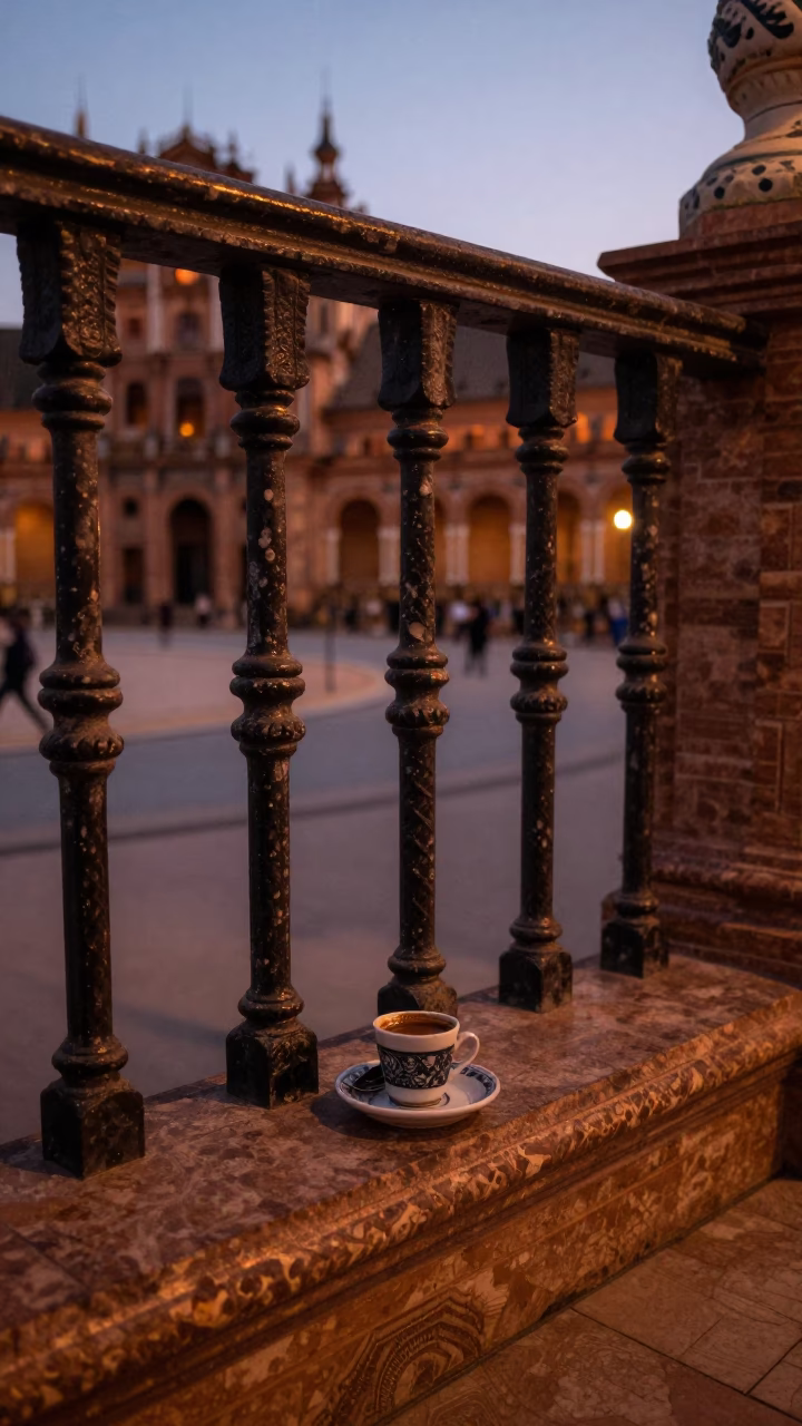 Dusk Scene in Seville at Copper-toned Light Before Dusk in in Seville, Spain