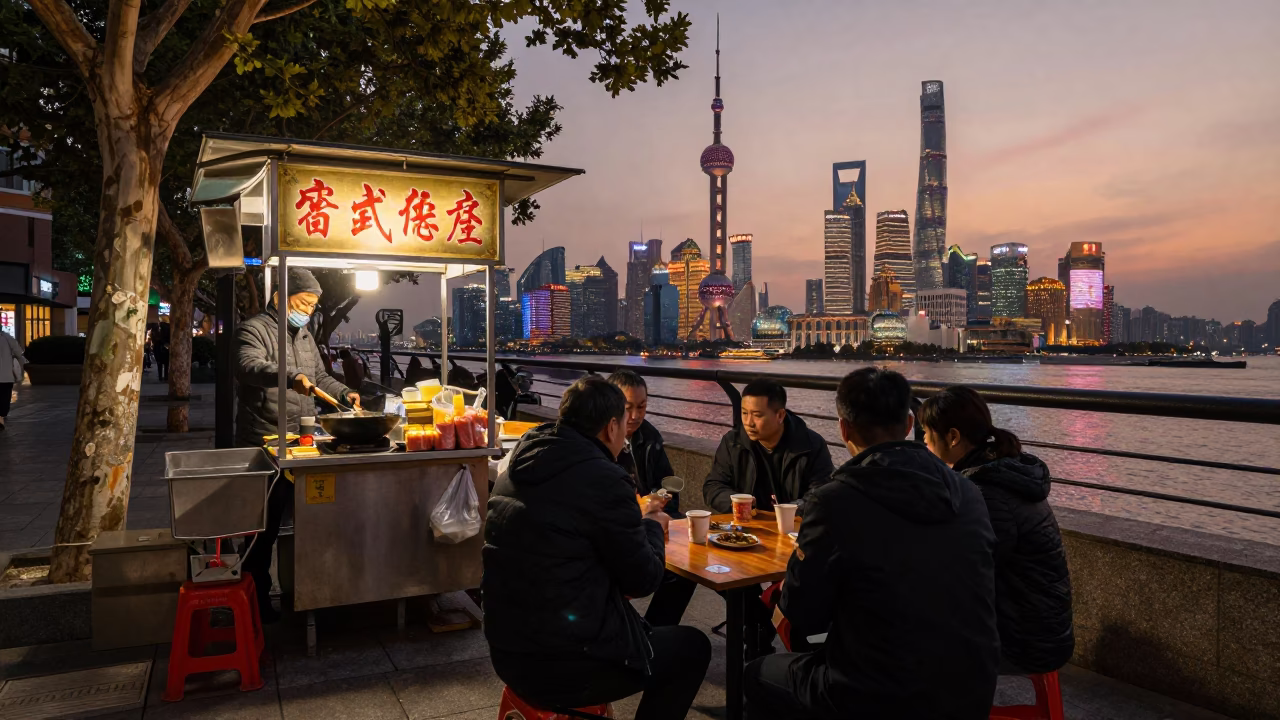 Dusk Scene in Shanghai at Copper-toned Light Before Dusk in in Shanghai, China