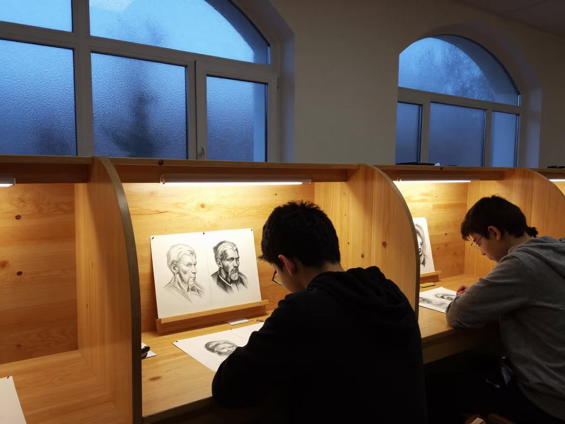 Dusk Study in Mosul Art Classroom in inside an art classroom in Mosul