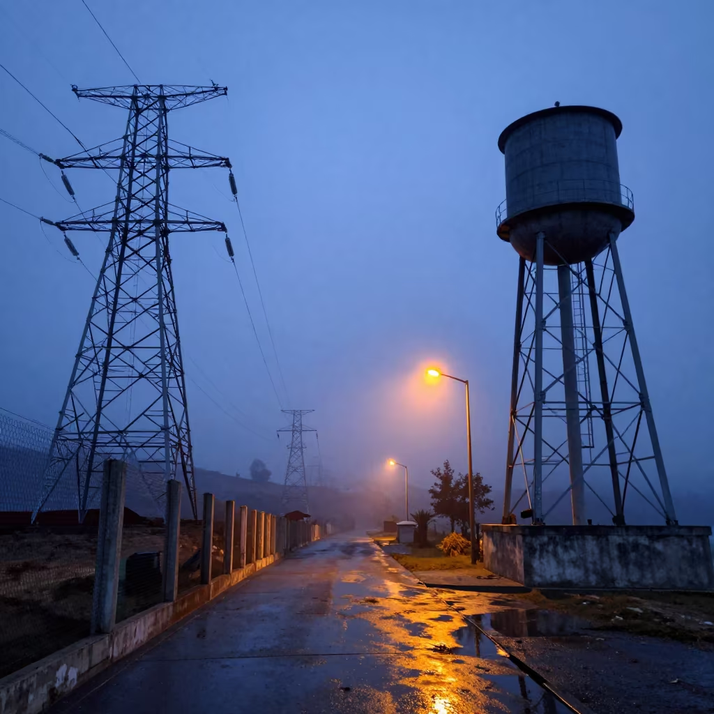Dusk Transmission Towers Over La Paz Concrete in beside a water tower ladder in La Paz