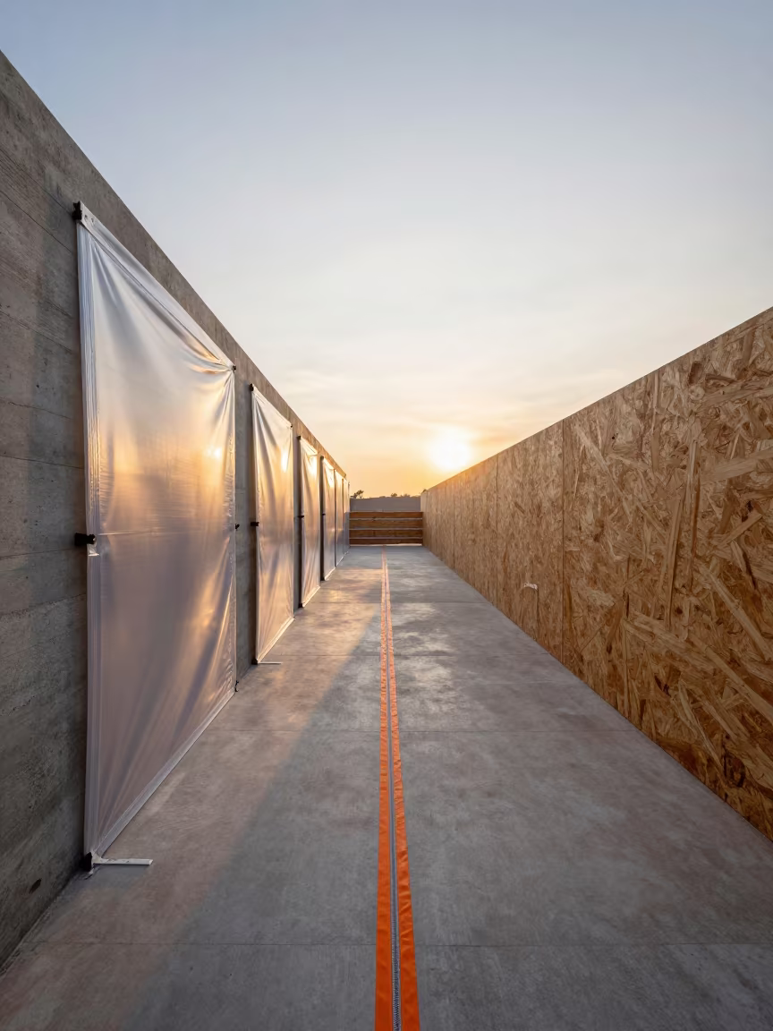 Dust Barrier Zipper Door on Rio Construction Site in on an active construction deck in Rio de Janeiro state