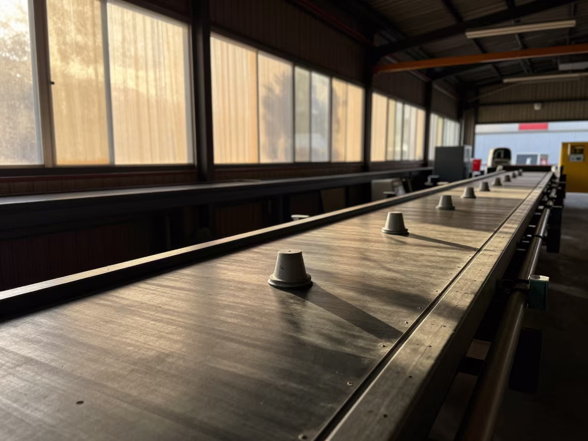 Dust-Cap Cup on Sorting Belt in Sydney Warehouse in at a parcel sorting belt in Barangaroo, Sydney