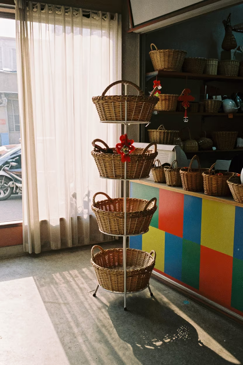 Dust in Dawn Light on Retail Decor Rack in beside a seasonal endcap near the sales floor in Aurangabad