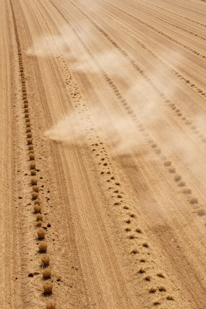 Dust Drifts Over Harvested Guinea Field at Noon in across a harvested grain field in Guinea