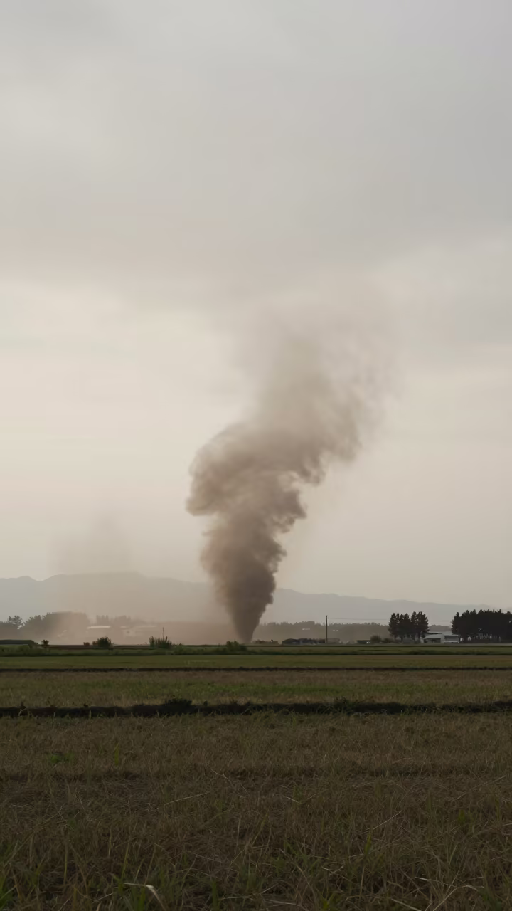 Dust Gustnado Silhouette Over Shikoku Fields in in Shikoku