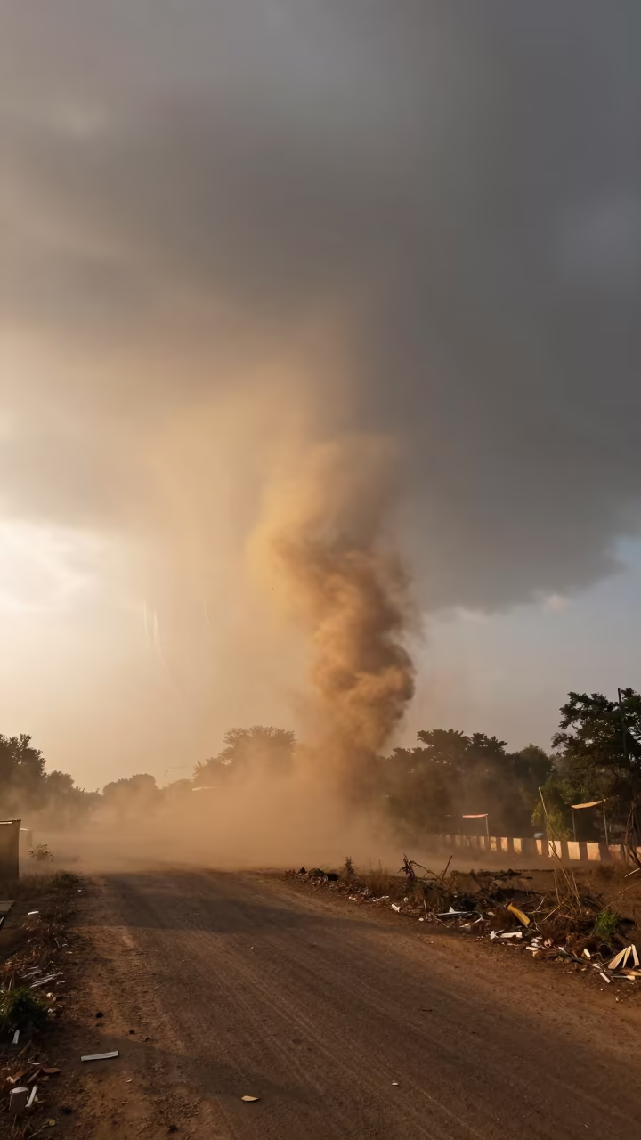 Dust Gustnado Twisting at Golden Hour Over Kolkata in near Kalighat, Kolkata