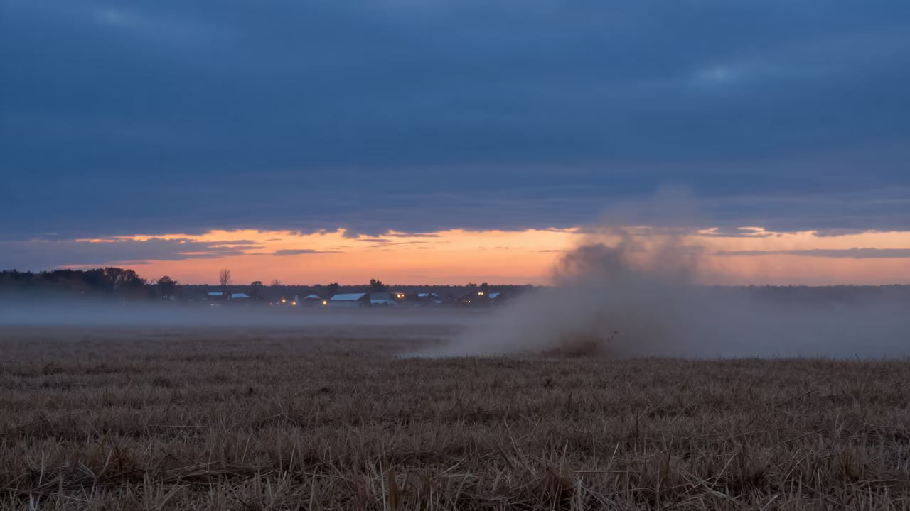 Dust Gustnado Twisting in Wisconsin Fog in through low marine fog in Wisconsin