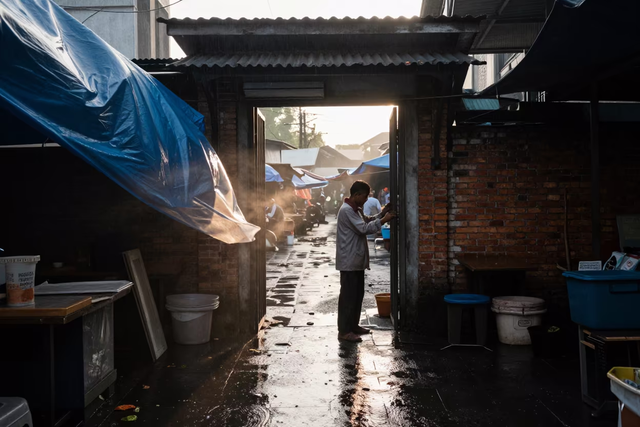 Dust on Farrier Sleeves at Surabaya Dawn in along a market lane in Surabaya