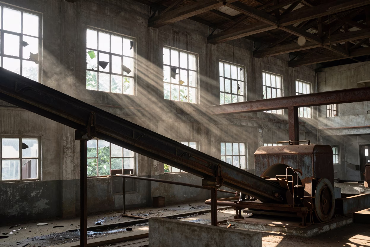 Dust Shafts in Derelict Tea Mill Gujarat in inside a tea-processing hall in Gujarat