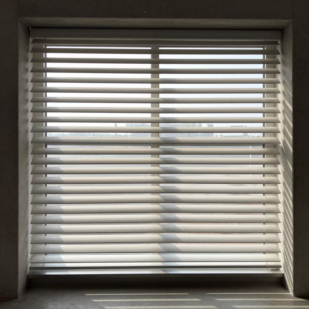 Dust Shafts Through Venetian Blind Concrete Lobby in inside a ribbed concrete lobby near Mufulira