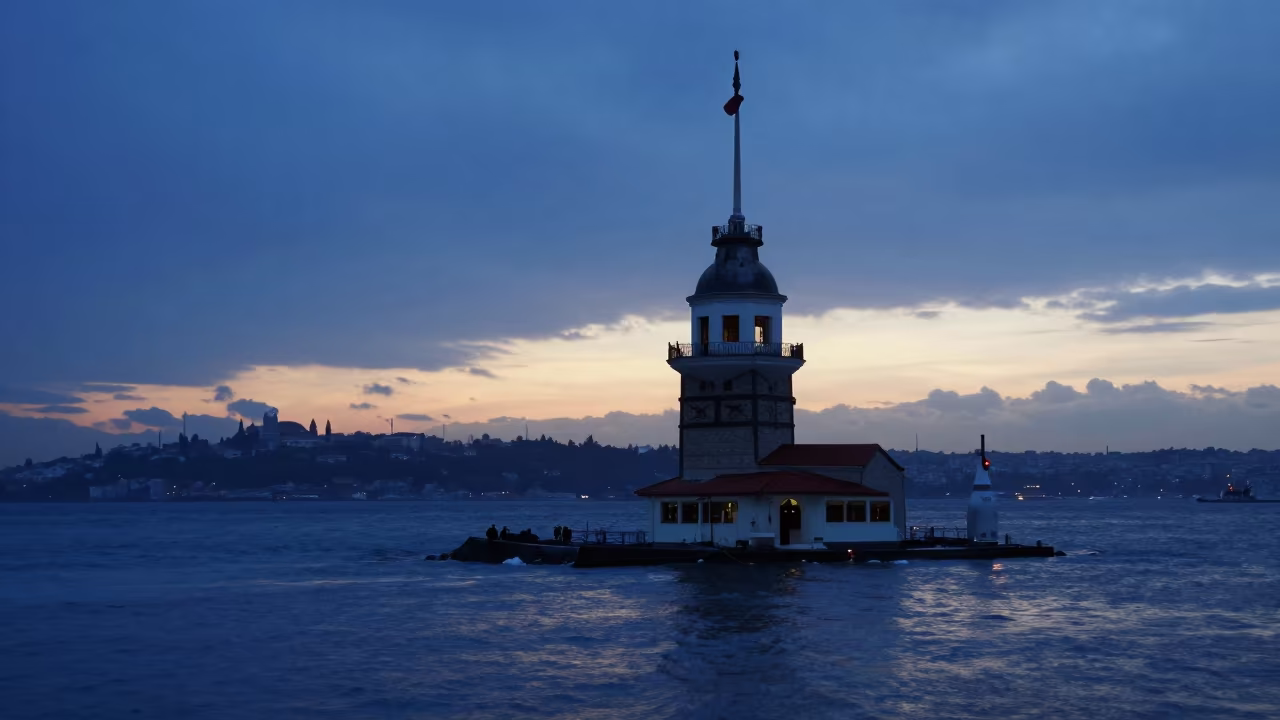 Dust Sunset Lighthouse Ortakoy Blue Hour in near Ortakoy, Istanbul