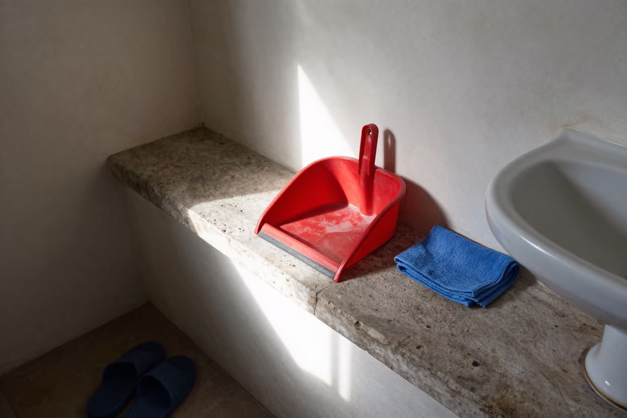 Dustpan on Stone Ledge Lviv Washroom in on a stone ledge near Lviv