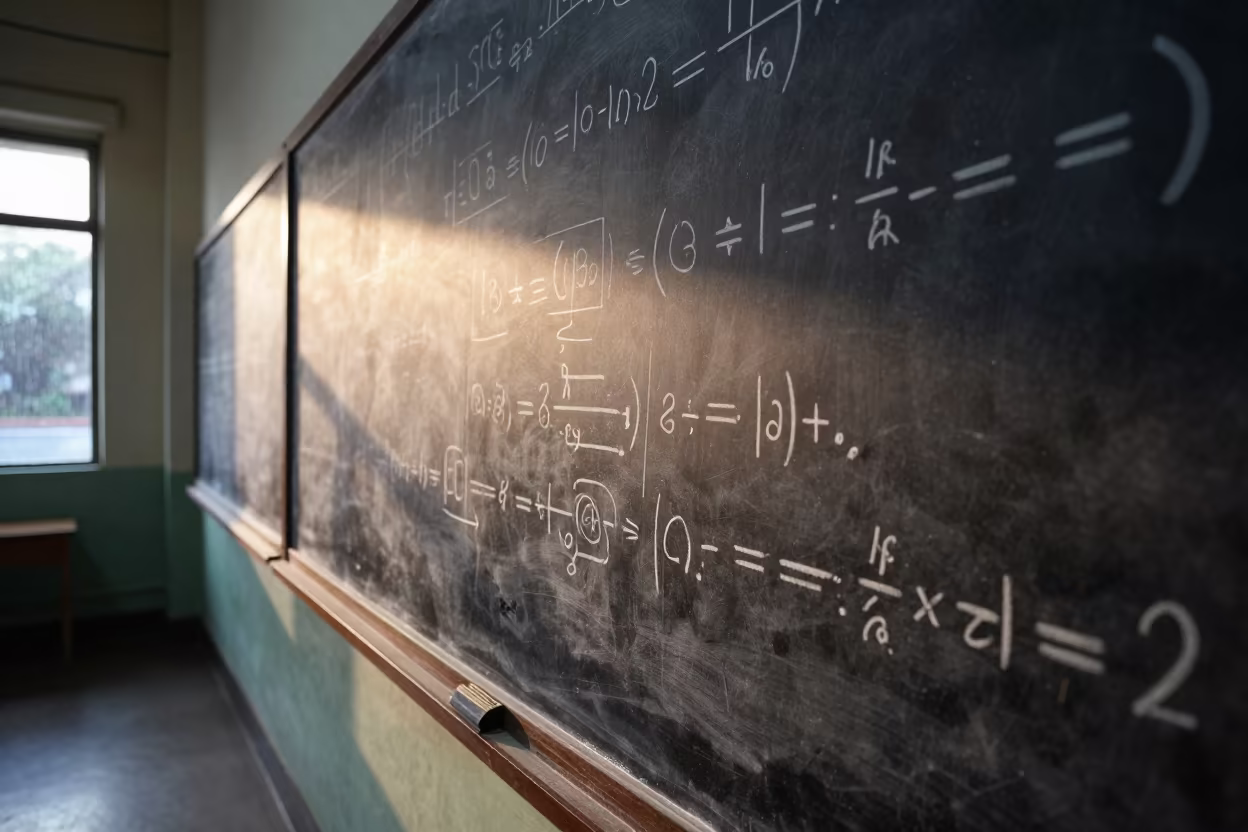Dusty Blackboard Equation in Kolkata Lecture Hall in in a lecture hall before the crowd arrives in Kolkata