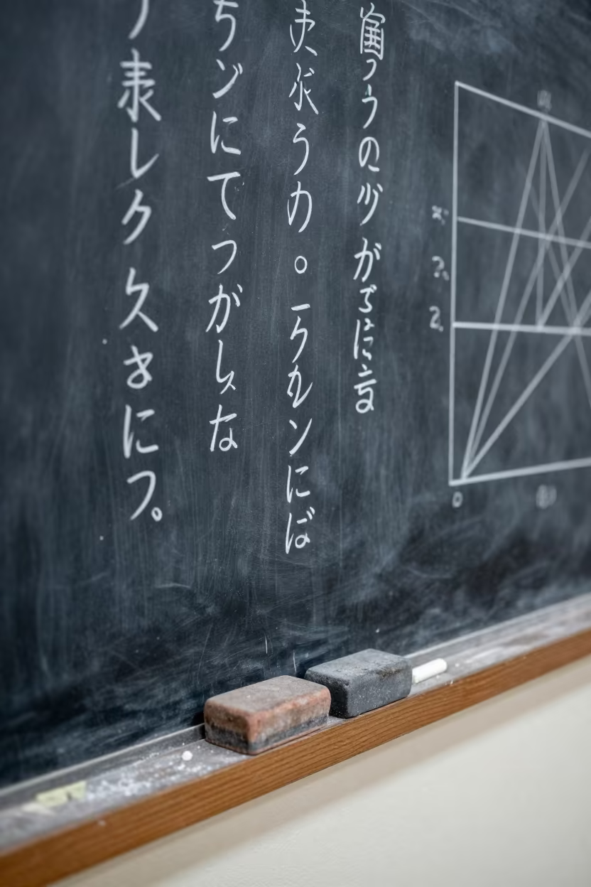 Dusty Chalkboard Erasers in Kyoto Woodshop in in a woodshop classroom in Kyoto