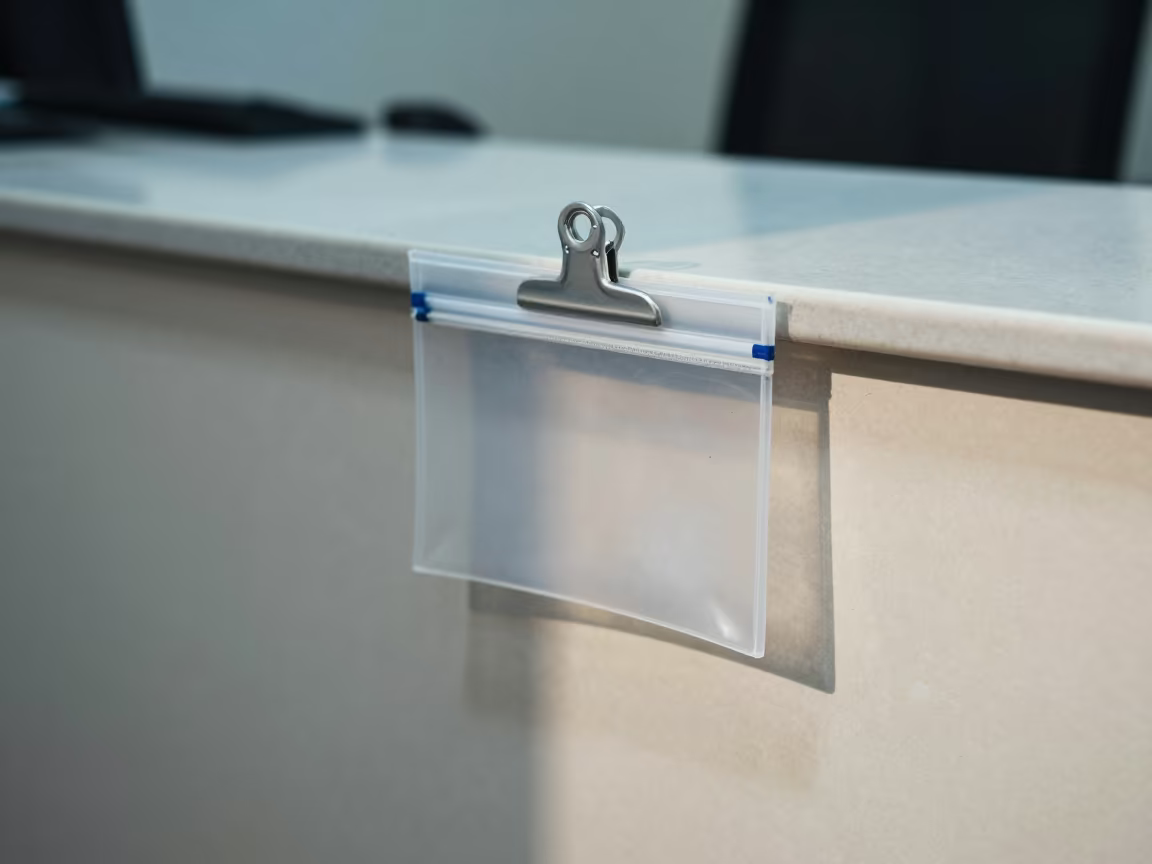 Dusty Clip Pouch on Ajmer Office Reception Desk in at an office reception desk in Ajmer