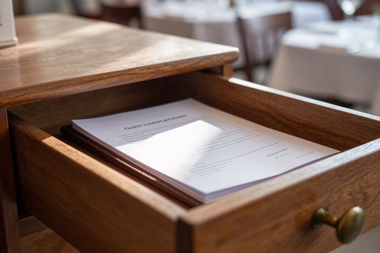 Dusty Complaint Log Drawer Banquet Hall Antalya in inside a banquet hall before service in Antalya