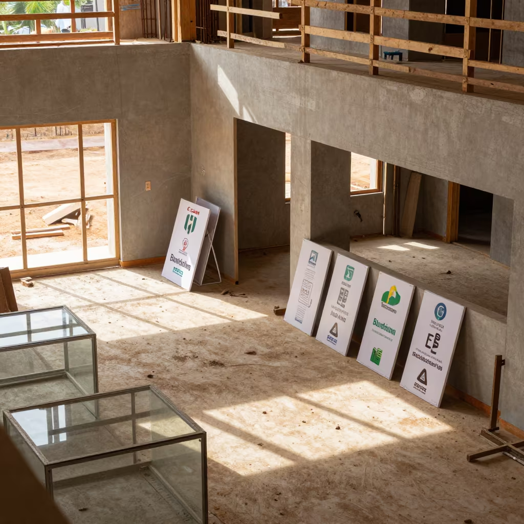 Dusty Construction Lobby Staging in Burkina Faso in at a drywall staging area in Burkina Faso