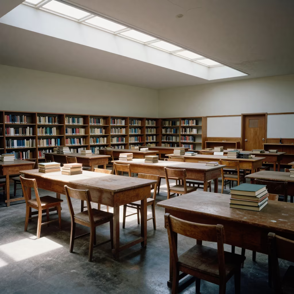 Dusty Desks in Pretoria Library at Midday in inside a campus library reading room in Pretoria