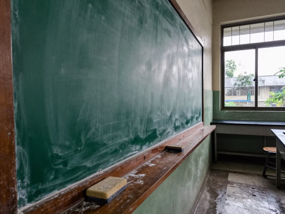 Dusty Erasers on Lab Sill After Rain in Bogura in in a school laboratory in Bogura