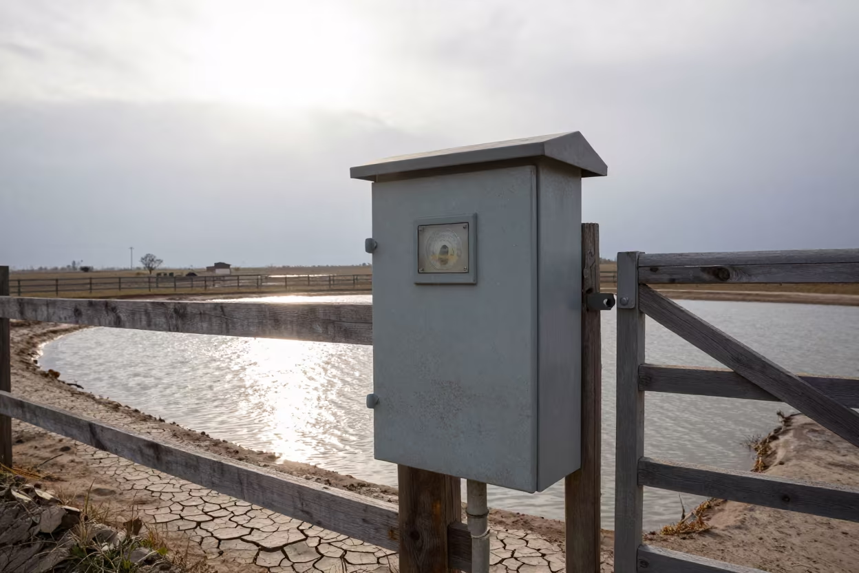 Dusty Feed Auger Control Box Sichuan Ranch in beside a pasture gate in Sichuan