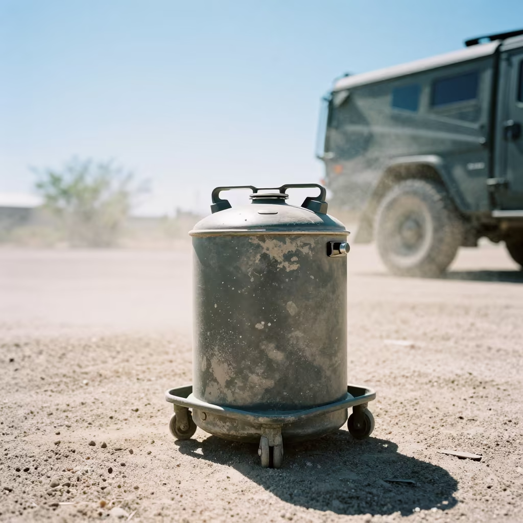 Dusty Fuel Sample Jar in Phoenix Midsummer in beside a convoy halt on open ground in Phoenix