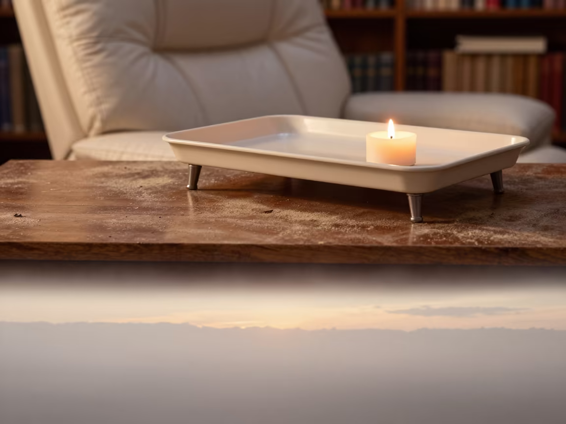 Dusty Library Table with Fog and Recliner Tray in on a dusty library table in Five Points, Denver