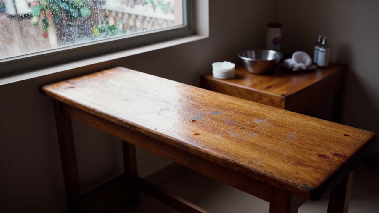 Dusty Manicure Shelf in Mombasa Salon in inside a skincare treatment room in Mombasa