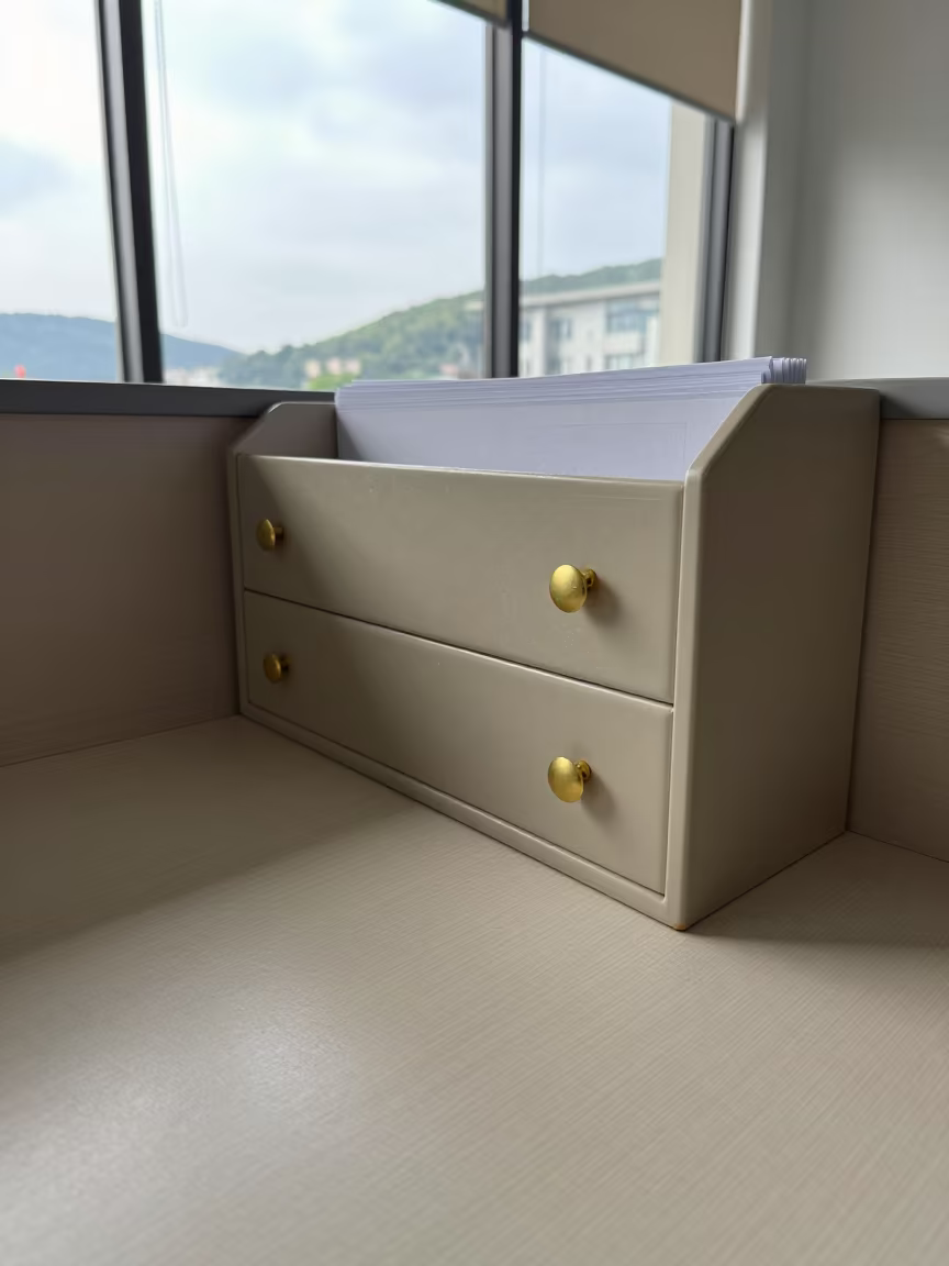 Dusty Office Drawer Dividers with Laminate Glare in at an office reception desk near Keelung