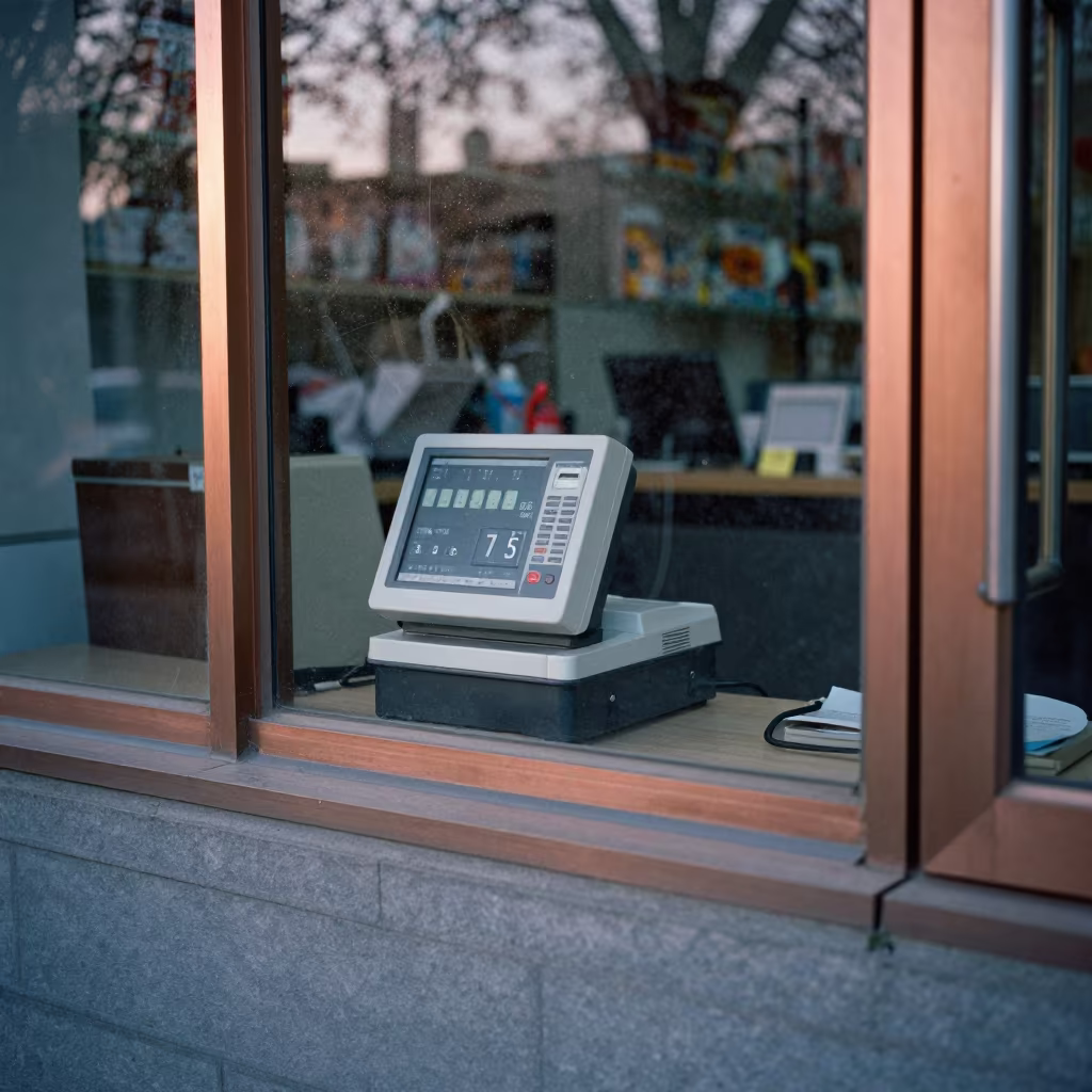Dusty Scanner Dock in Zhengzhou Store Before Dusk in inside a storefront prepared for opening near Zhengzhou