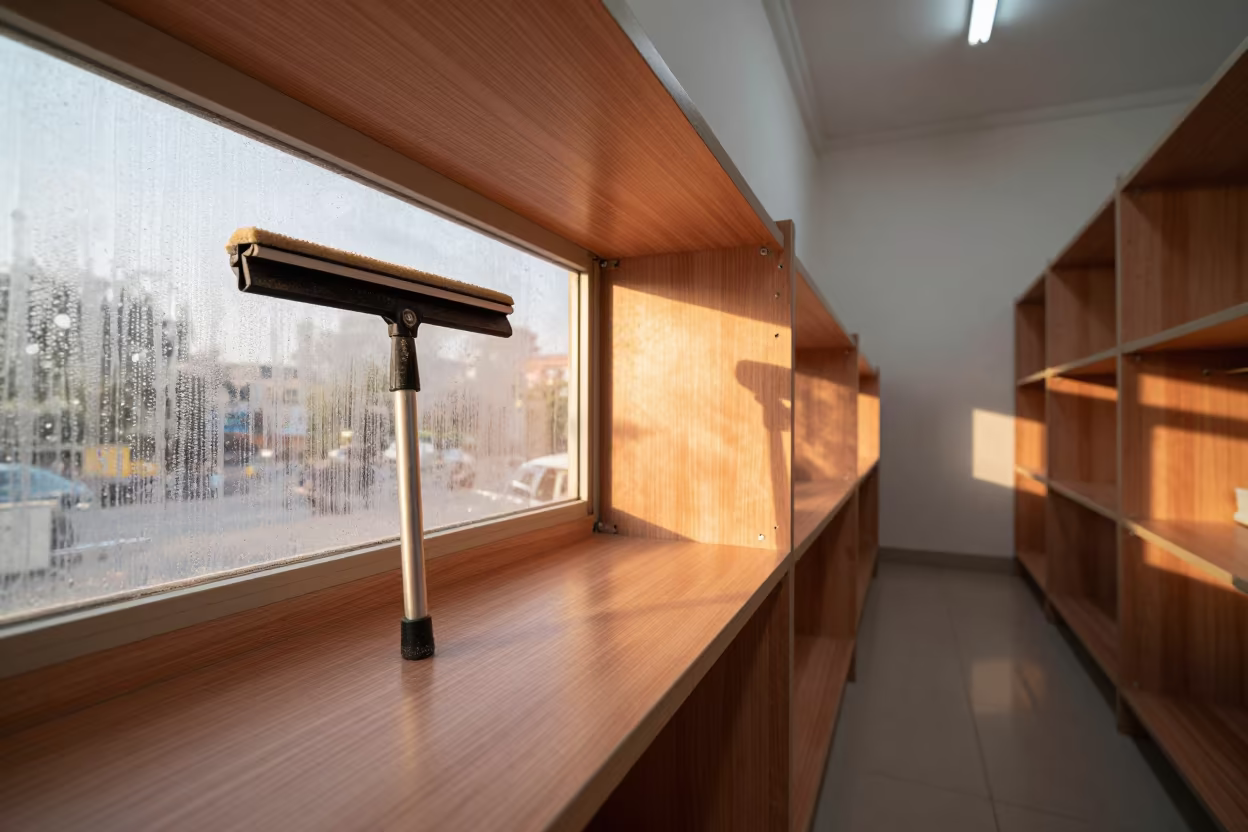 Dusty Squeegee Holster in Gujranwala Stockroom in inside a stockroom behind the sales floor near Gujranwala