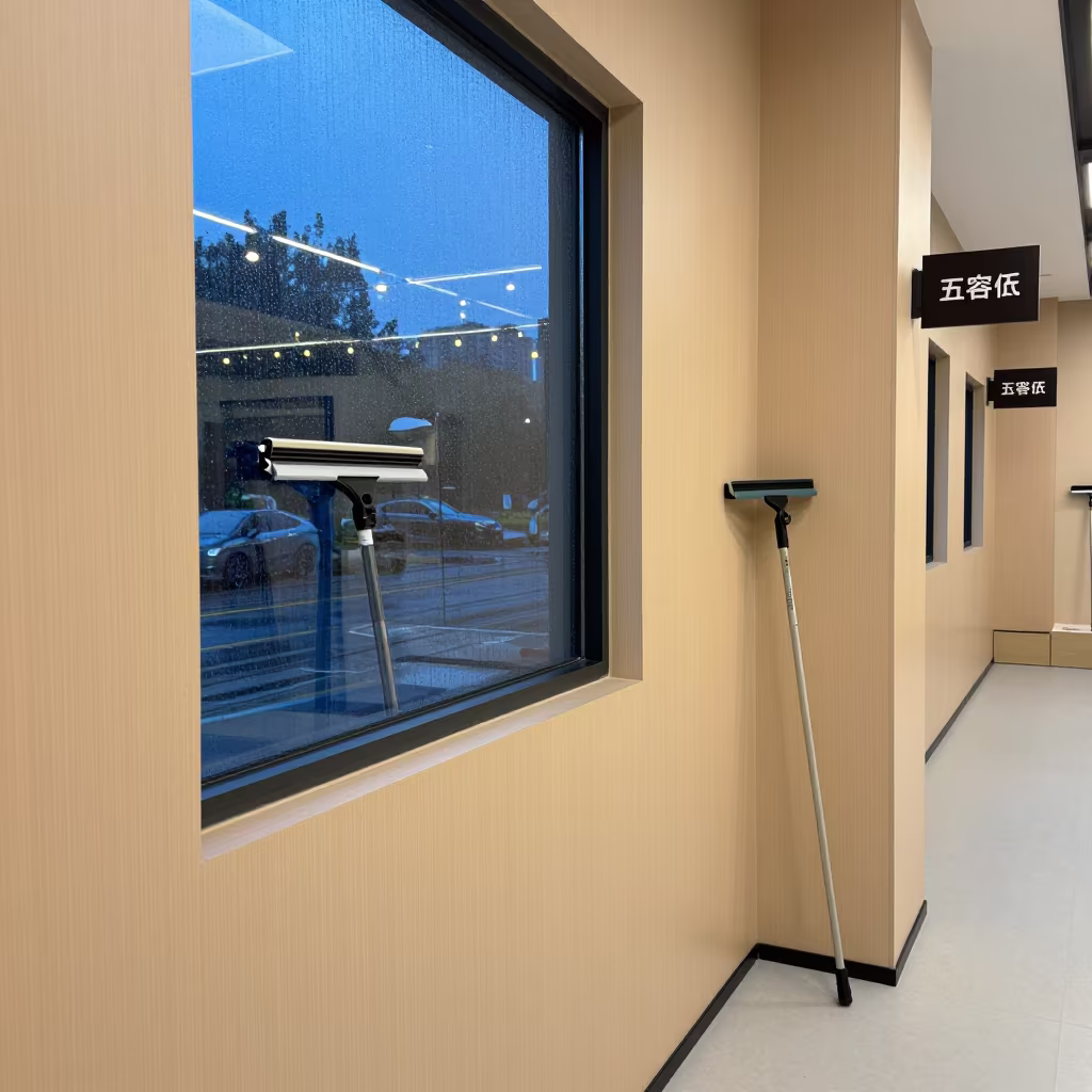 Dusty Squeegee Holster in Hefei Fitting Room in inside a fitting room corridor in Hefei