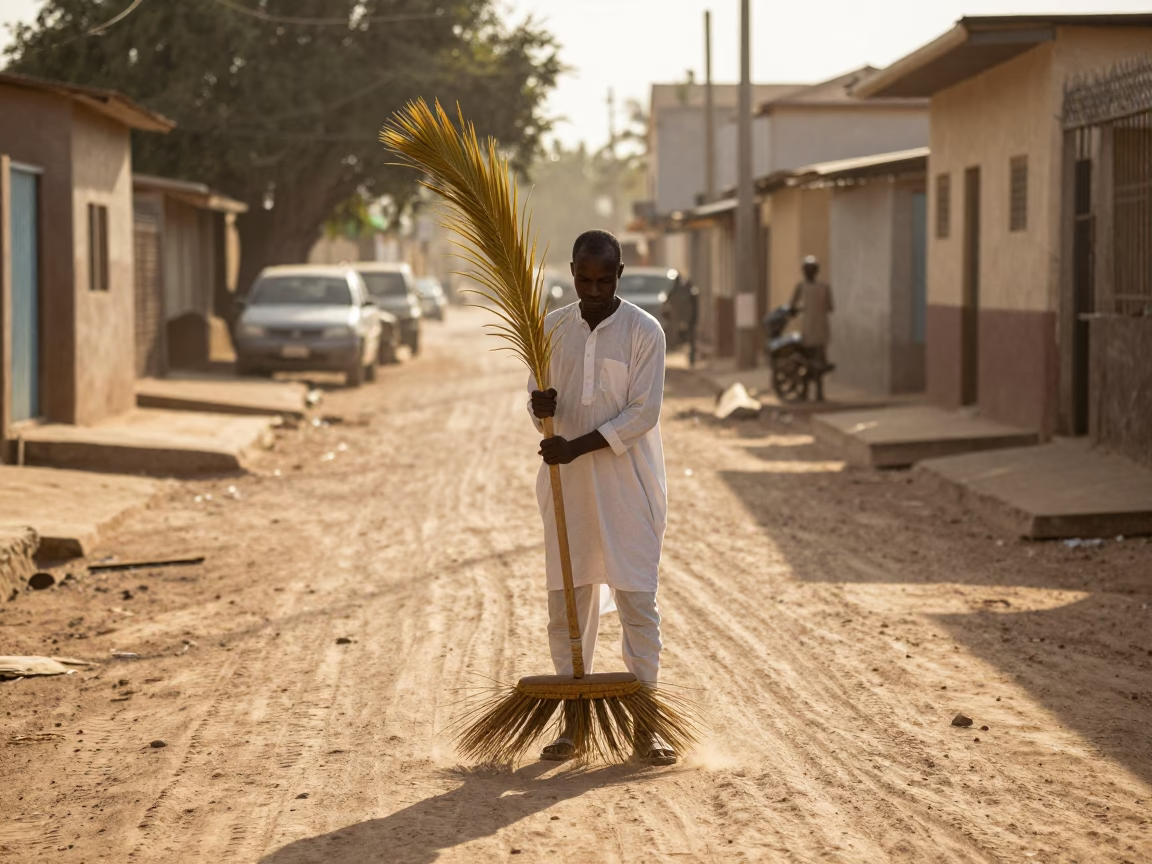 Dusty Street in Dakar at The Early Afternoon Light in in Dakar, Senegal