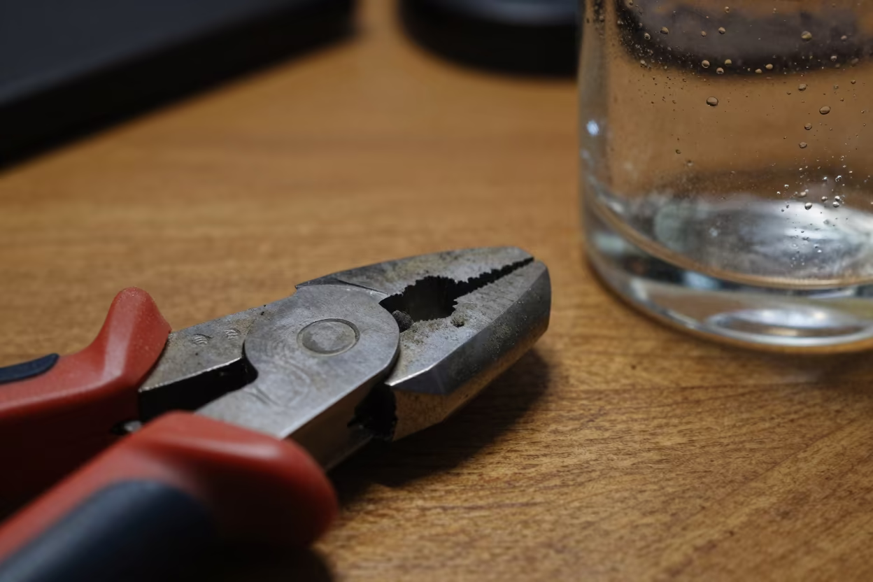 Dusty Tin Jaw Guard Lamp at Midnight in on a dusty library table near Taranto