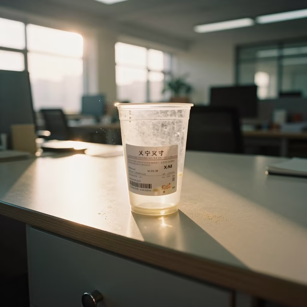 Dusty Token Cup in Xining Office Golden Hour in inside an open-plan office bay in Xining