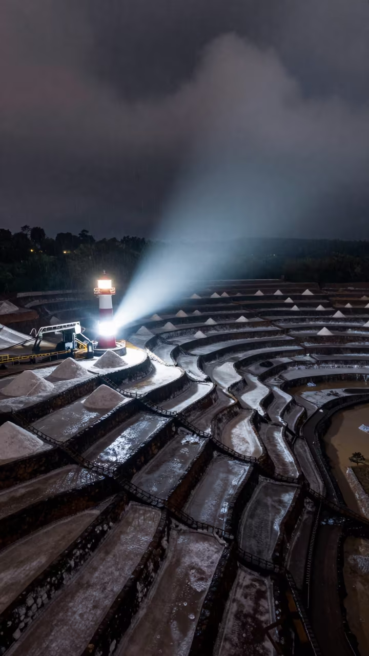 Dutch Angle Drone View of Odisha Salt Mine in in Odisha