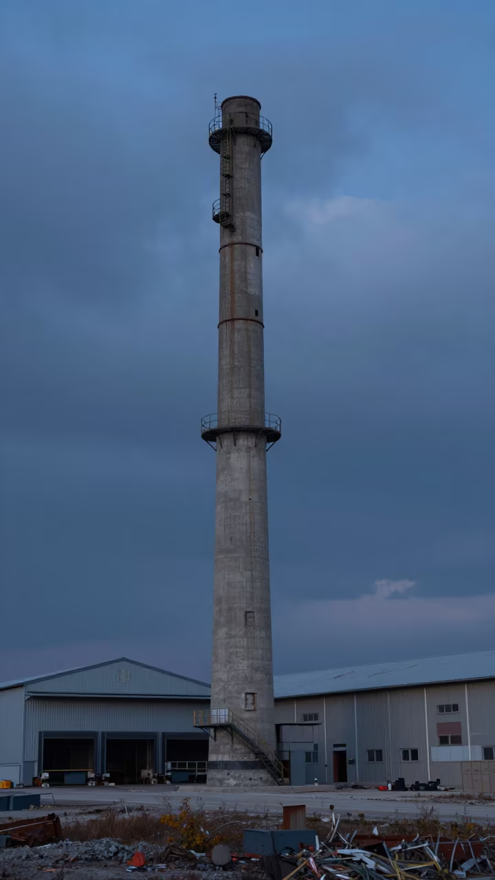 Dutch Angle Smokestack at Aksaray Blue Hour in at a loading dock near Aksaray