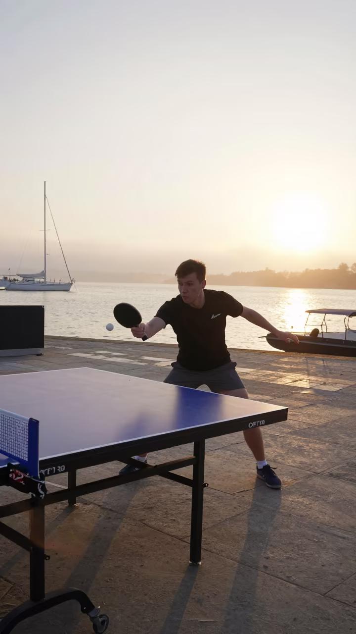 Dutch Angle Table Tennis Loop at Harbor Quay in at a harbor quay near St Johns
