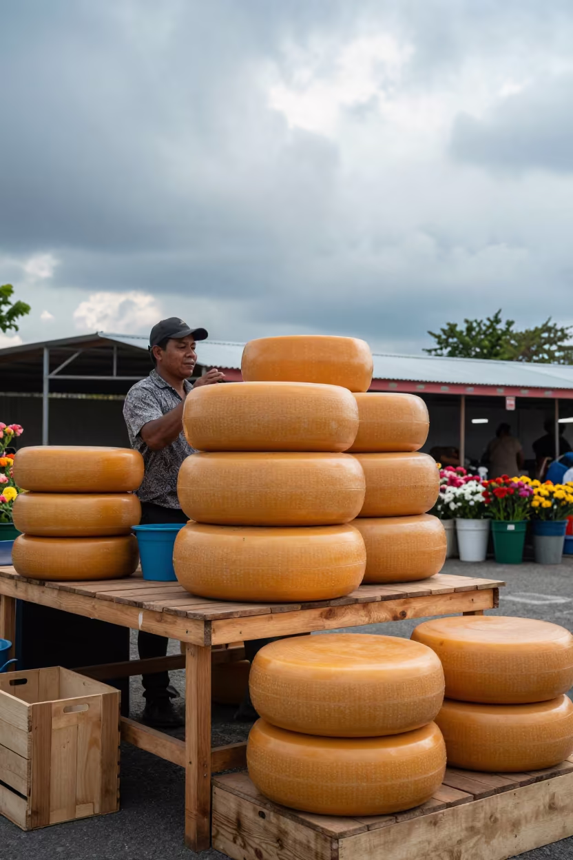Dutch Gouda Vendor at Cebu Flower Auction in at a flower auction bench in Cebu
